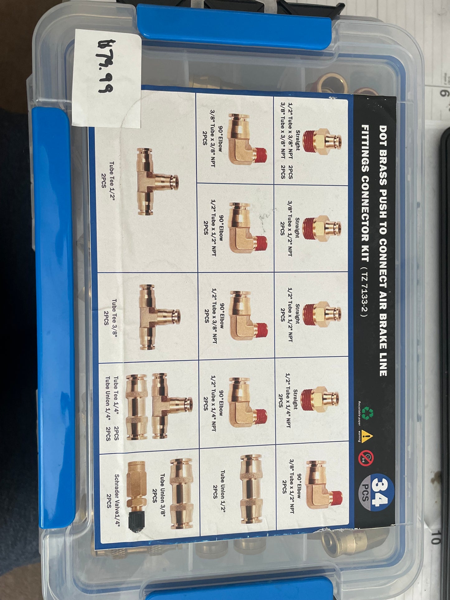 DOT push in Kit, 34pcs per set, 32pcs push in fitting and 2pcs schrader valve 1/4'', customized label on the box